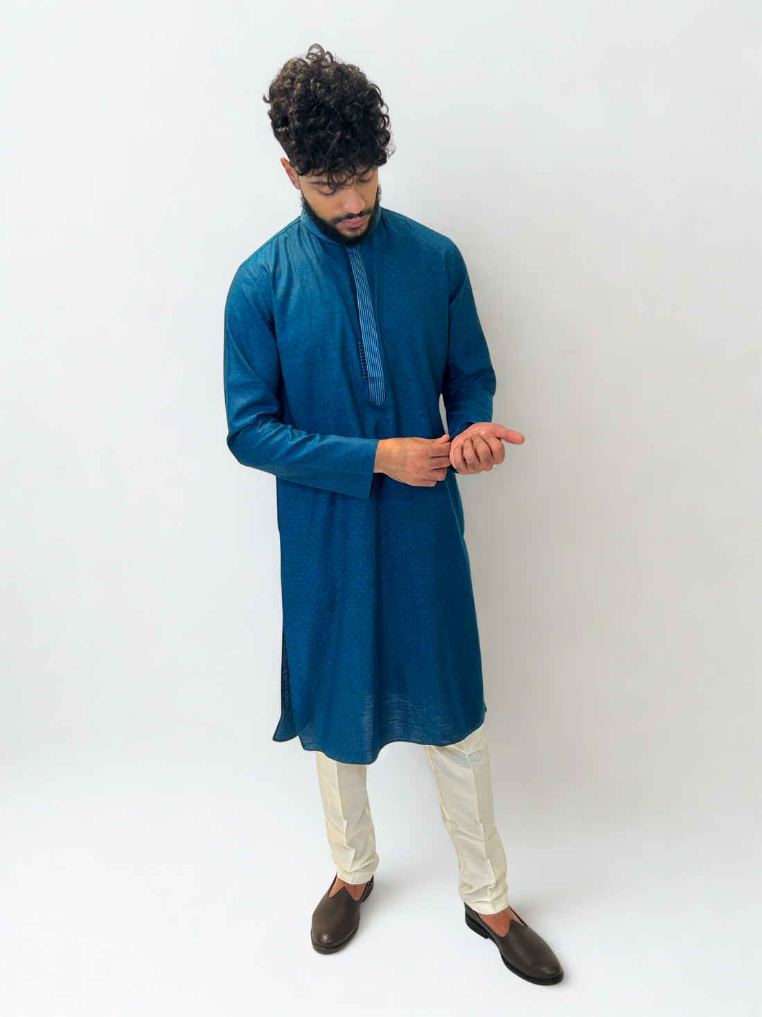 Teal Textured Kurta Set
