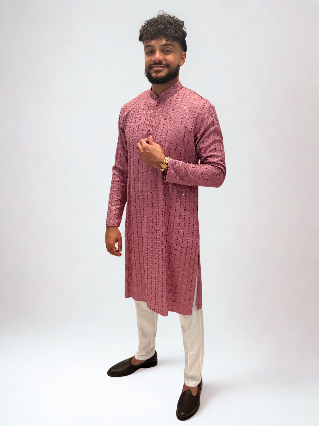 Rose Pink Self Sequined Kurta Set
