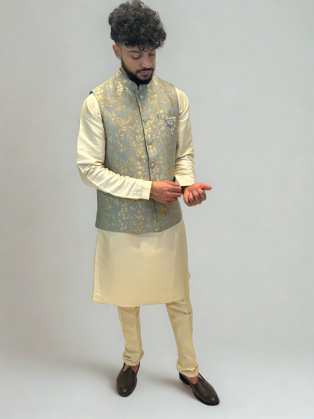 Silver and Gold Brocade Nehru Jacket