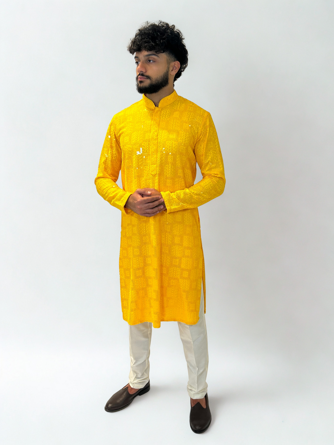 Yellow Thread and Sequin Embroidered Kurta Set