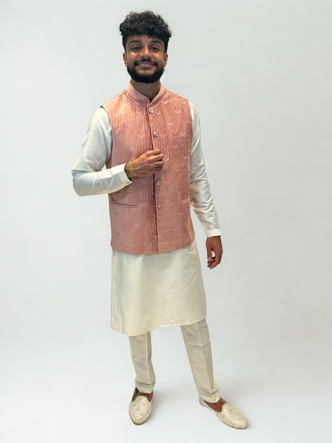 Peach Velvet Nehru Jacket