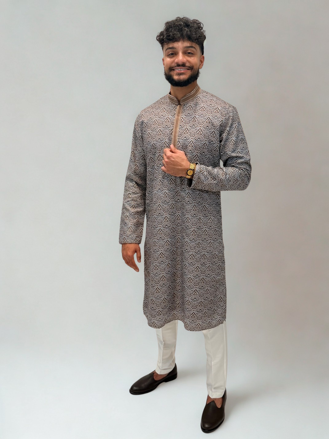Brown Ikat-Inspired Kurta Set