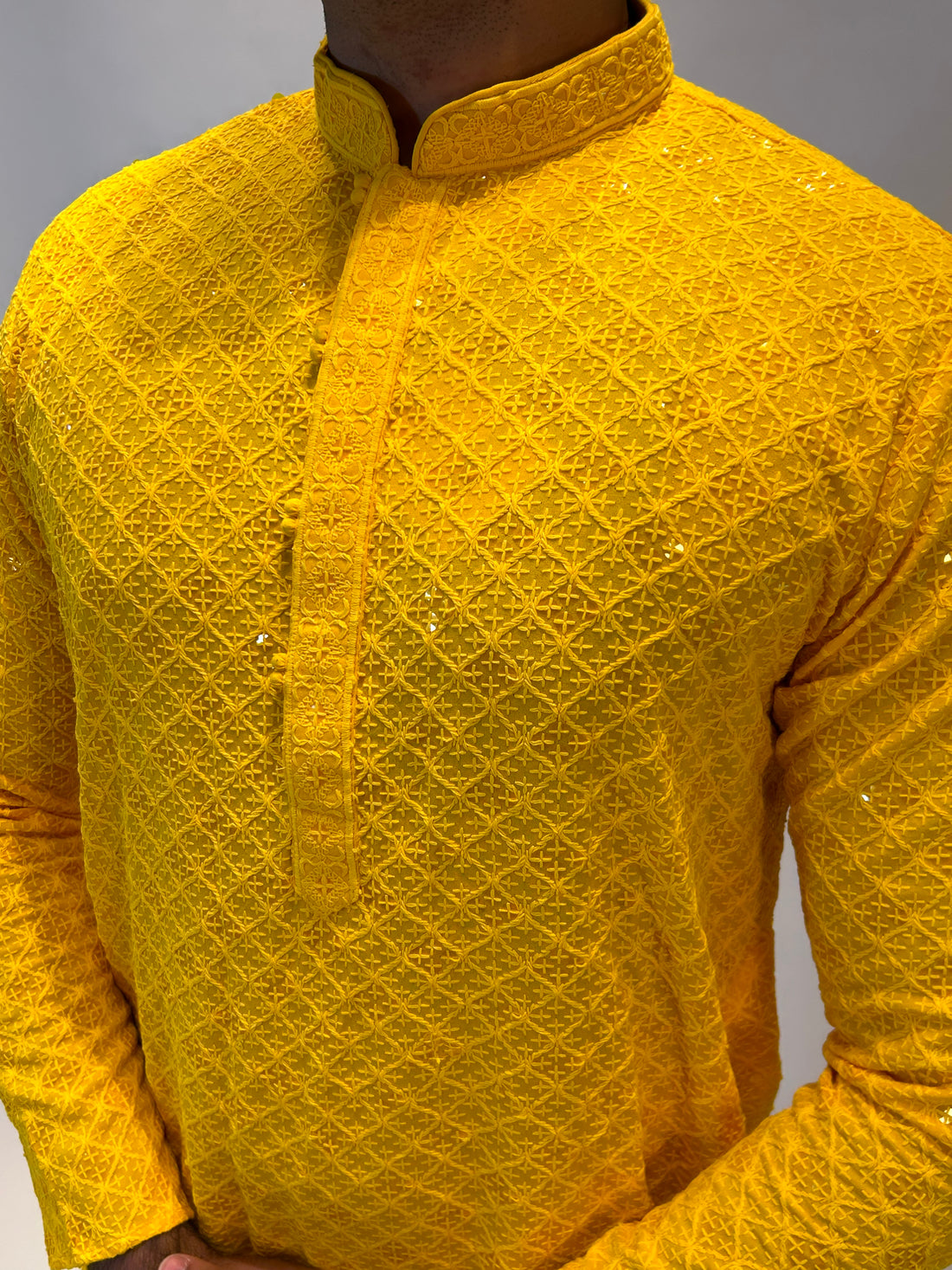 Yellow Thread and Sequin Kurta Pajama Set