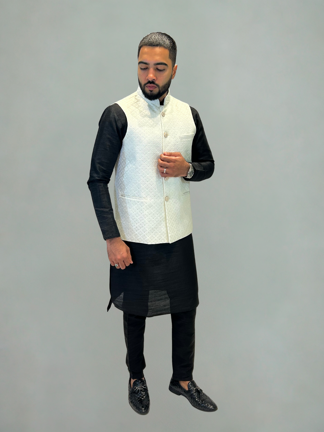 Ivory Patterned Nehru Jacket