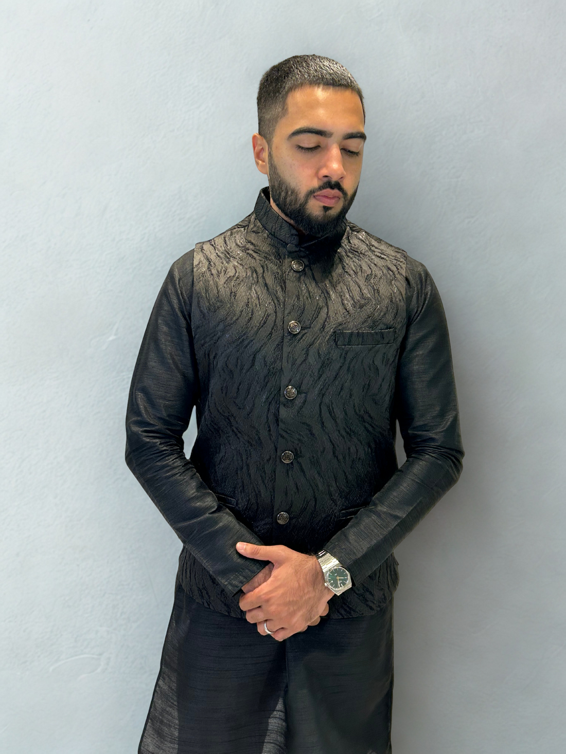 Black Patterned Nehru Jacket