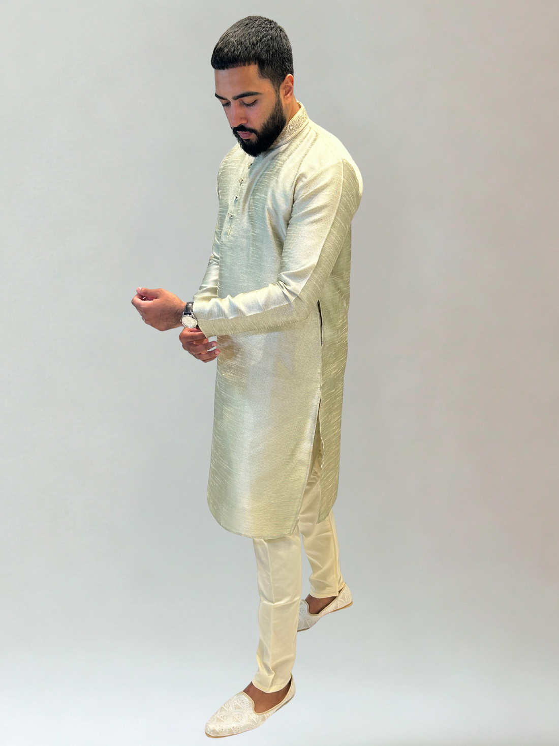 Light Gold Textured Kurta Pajama Set