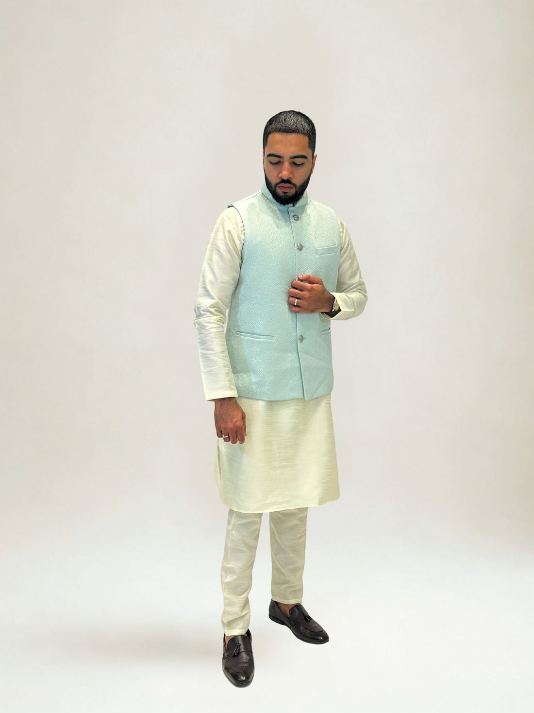 Mint Green Self-Patterned Nehru Jacket