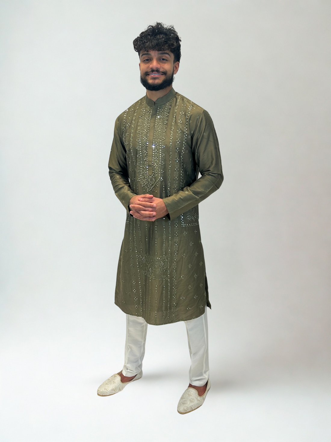 Mehndi Green Mirror Embroidered Kurta Set