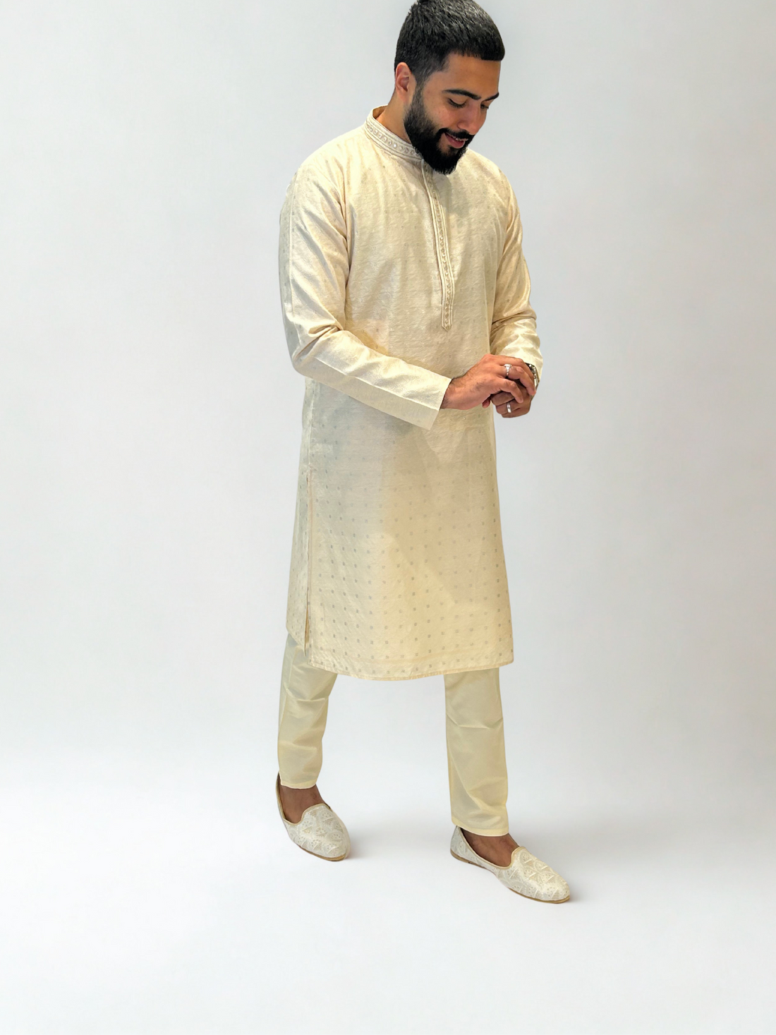 Light Gold Embroidered Kurta Pajama Set