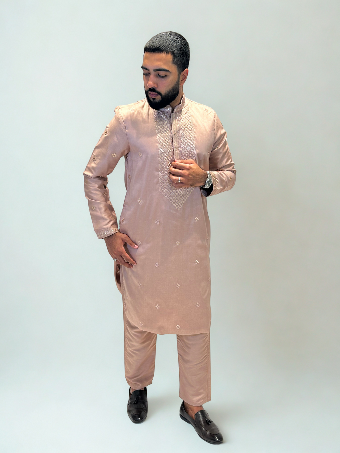 Dusty Rose Embroidered Kurta Set