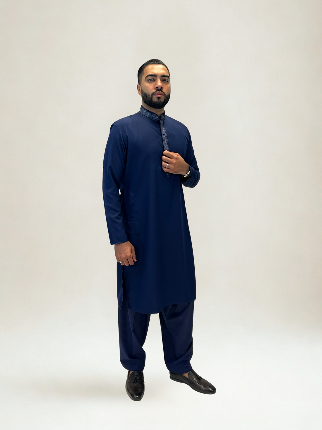 Navy Embroidered Kurta Shalwar Set