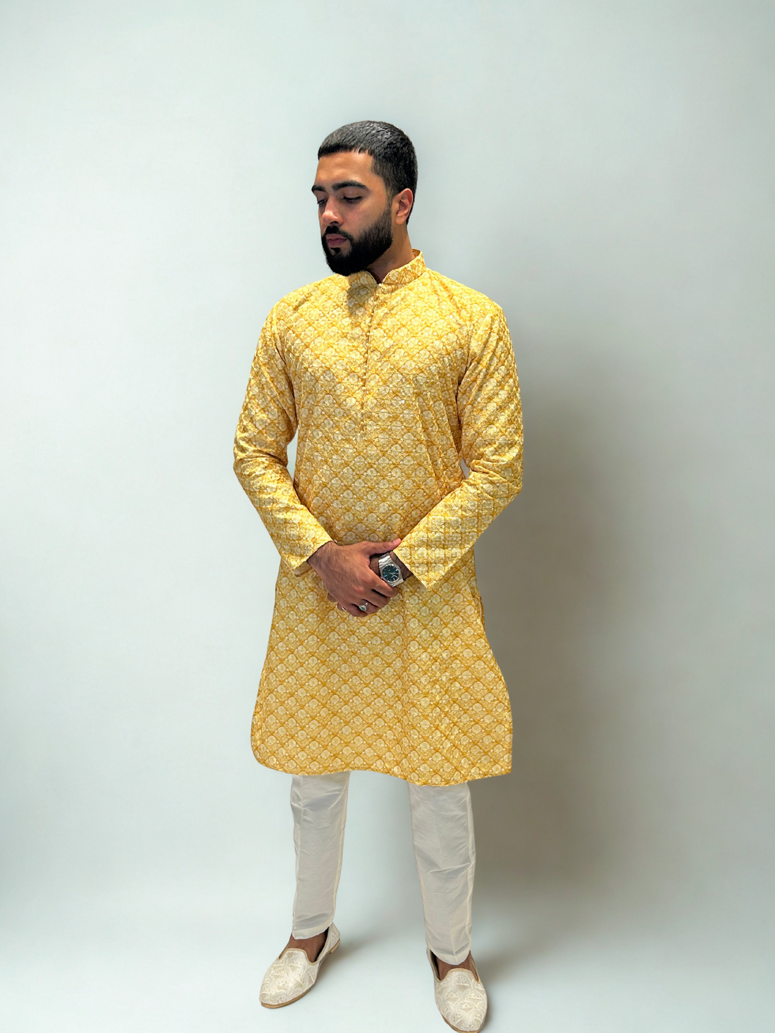 Yellow & Mustard Printed Embroidered Kurta Set