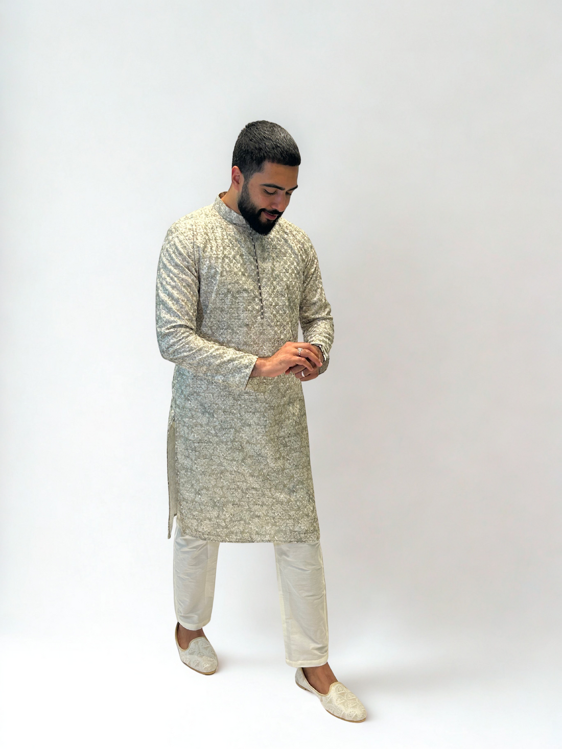 Light Green & Sage Patterned Kurta Pajama