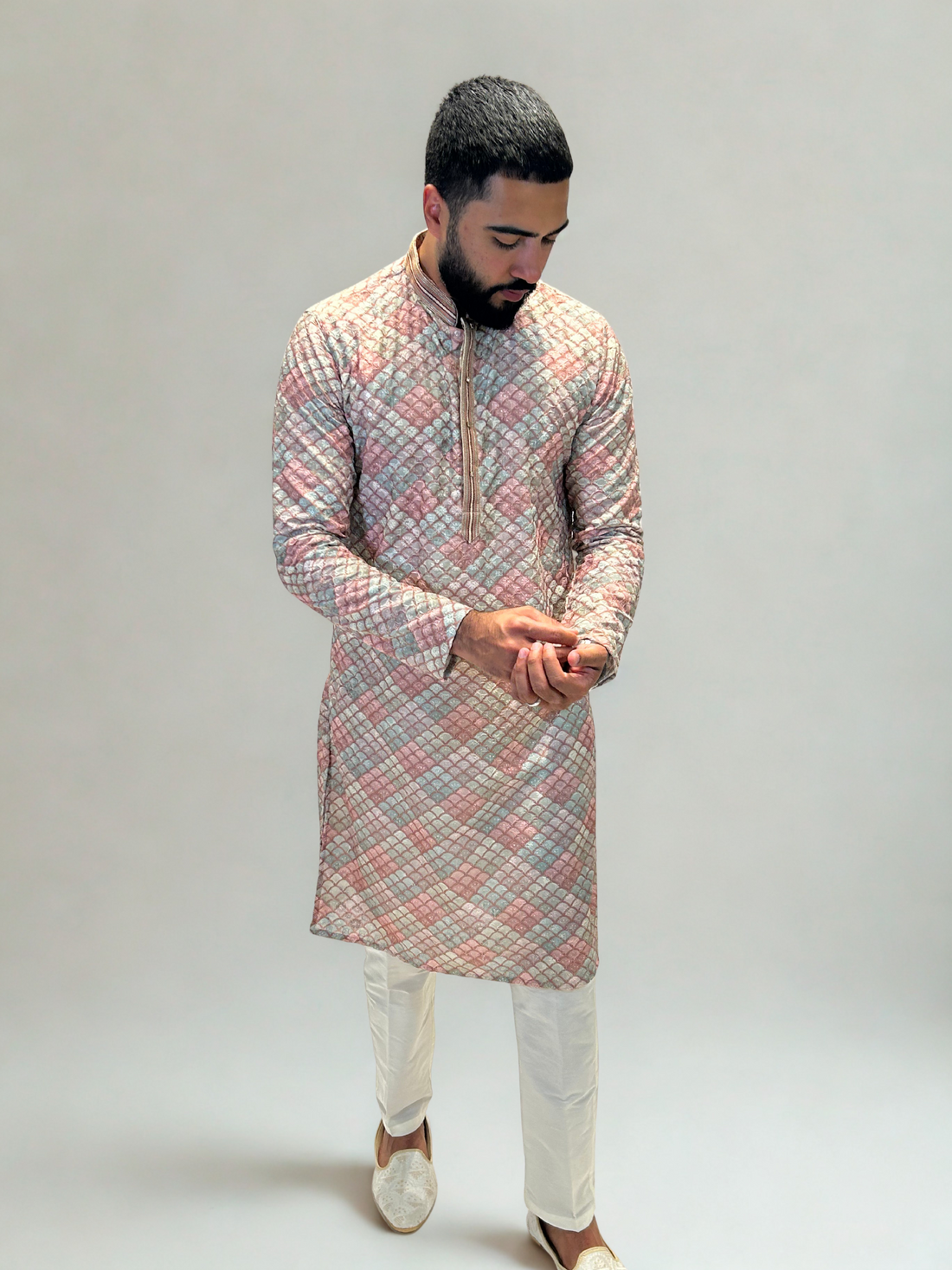 Pastel Mosaic Weave Kurta Set