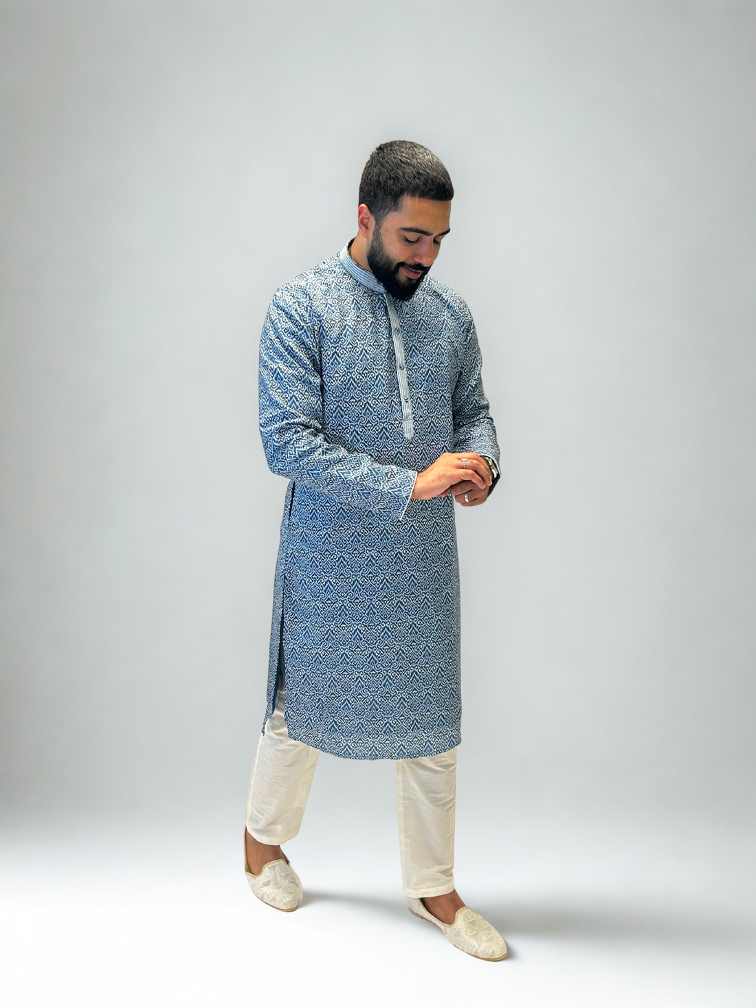 Blue Ikat Patterned Kurta Set