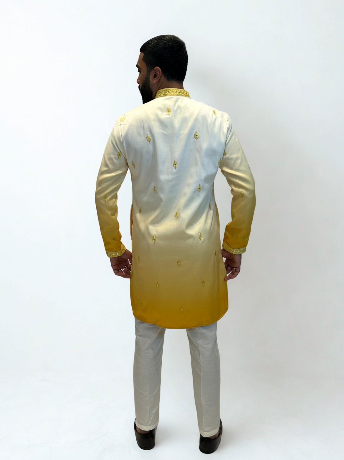 Ivory & Yellow Ombre Embroidered Kurta Set