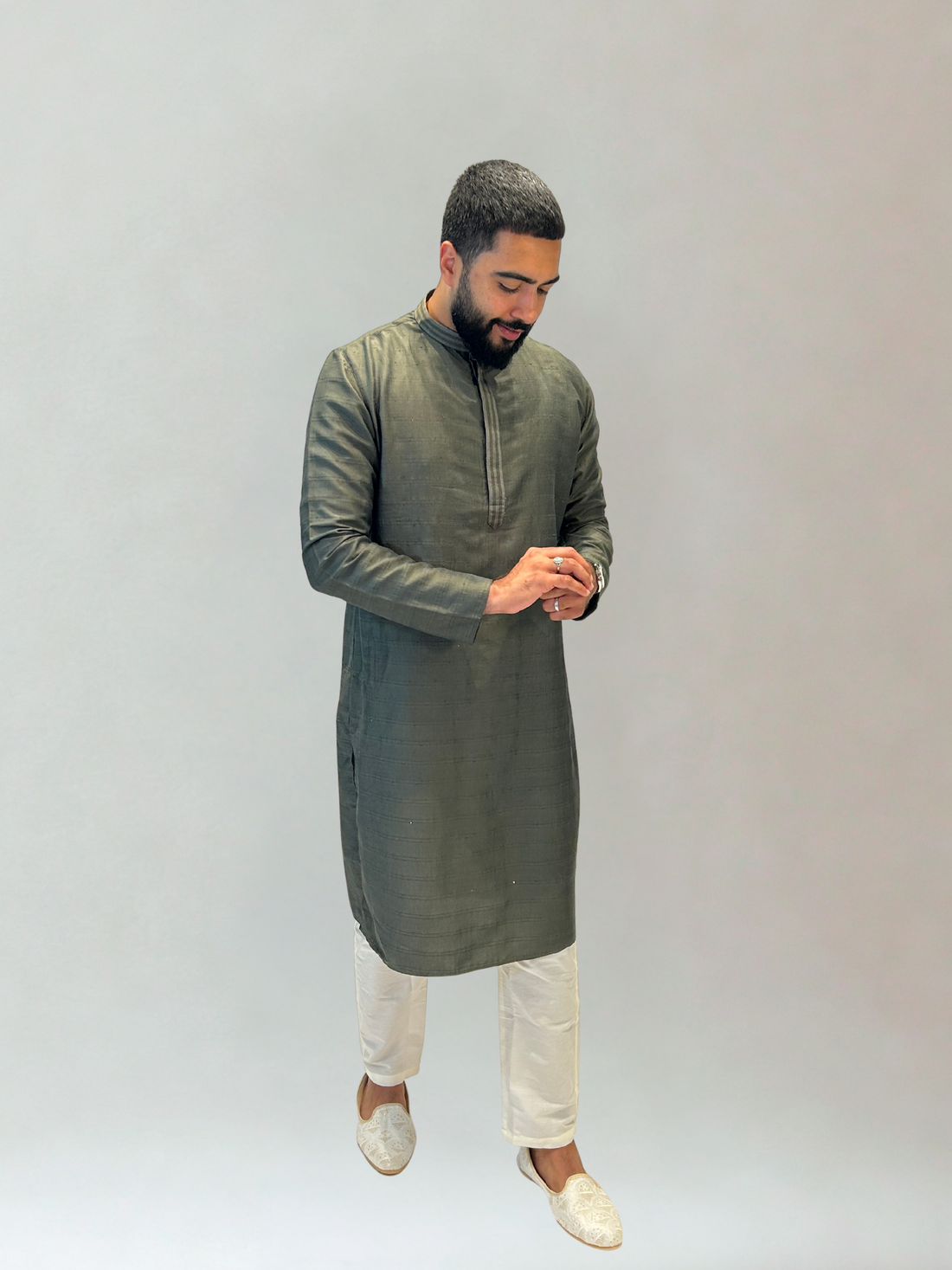 Mehndi Thread and Sequin Kurta Set