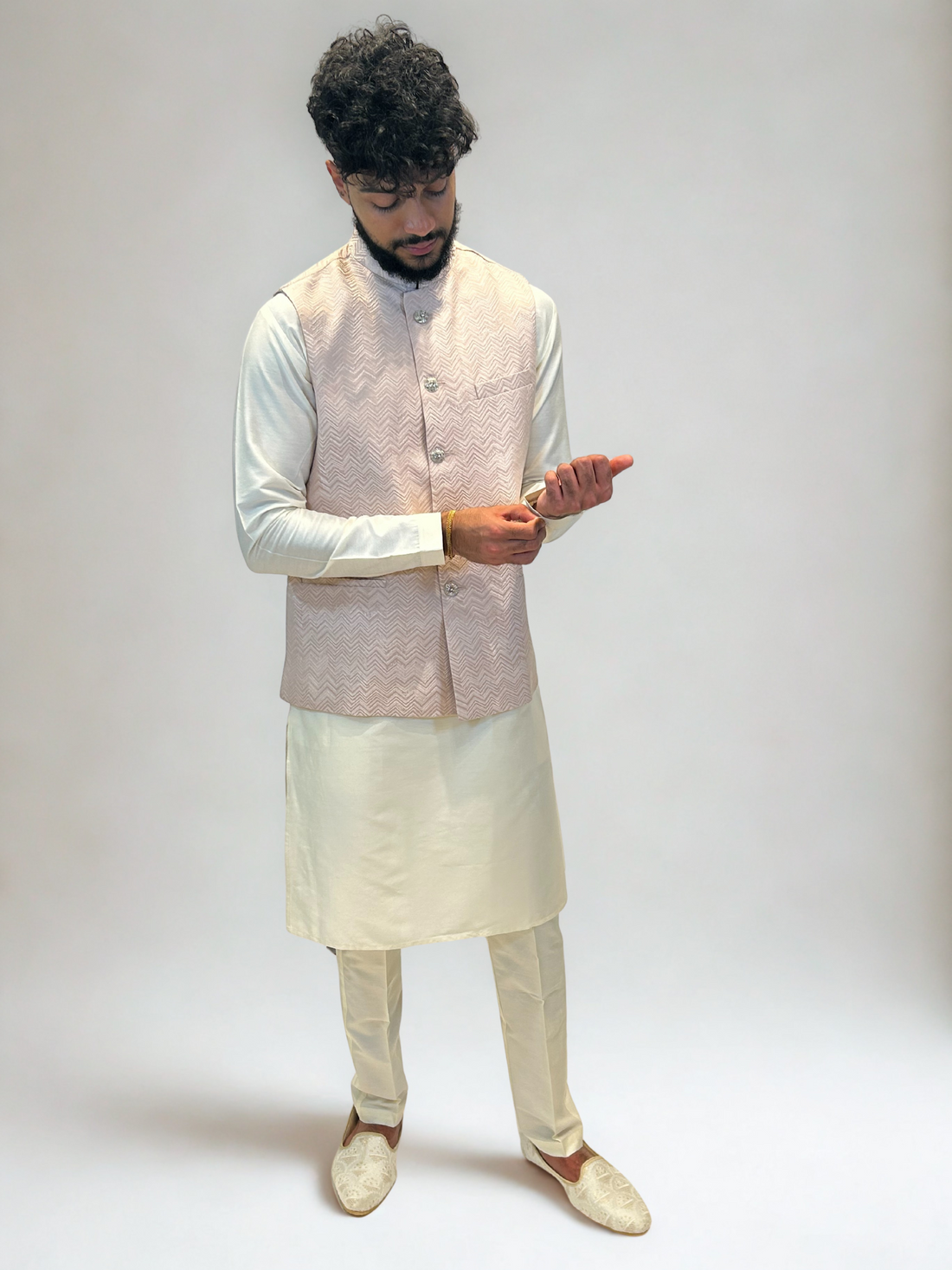 Blush Pink Chevron Nehru Jacket