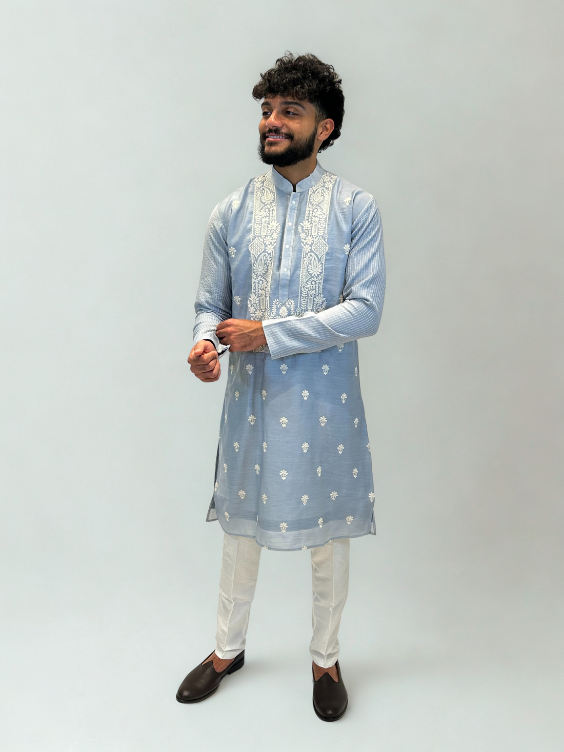 Sky Blue Thread-Embroidered Kurta Set