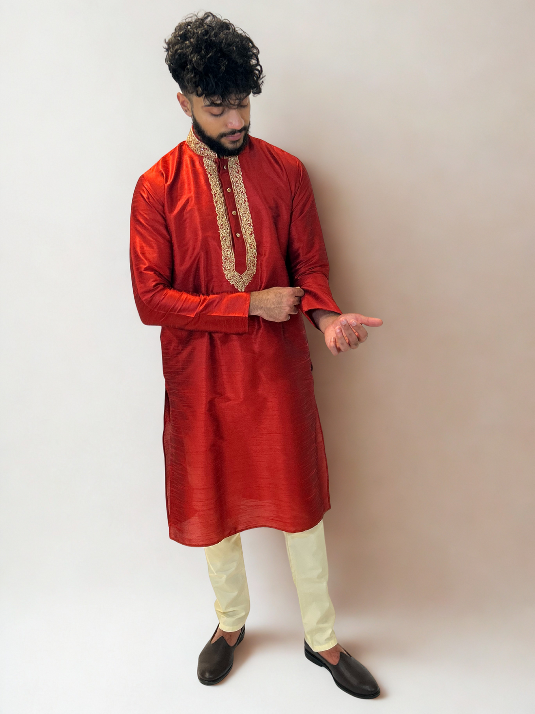 Red and Gold Embroidered Kurta Set