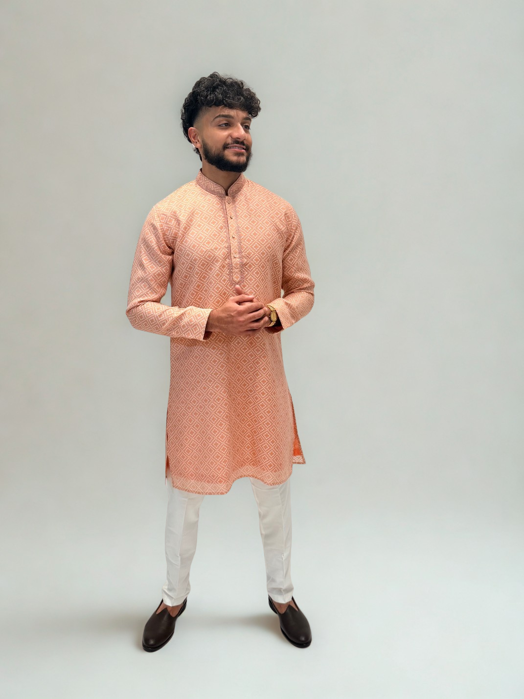 Orange Peach Embroidered Kurta Set