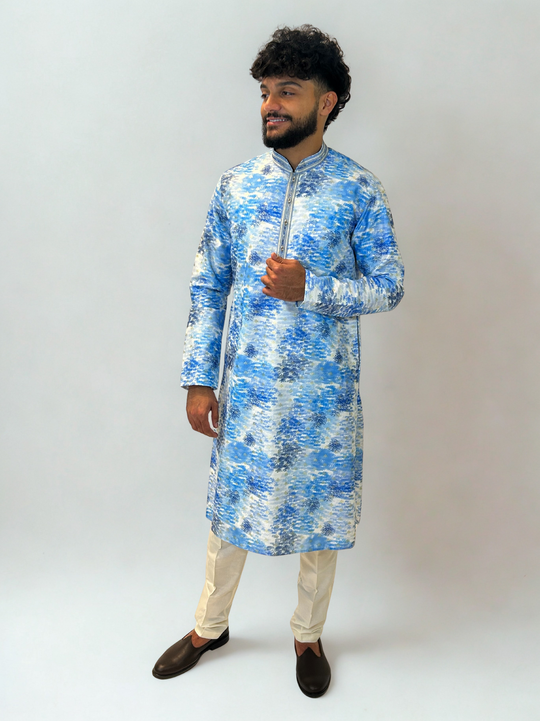 Blue Textured Pattern Kurta Set