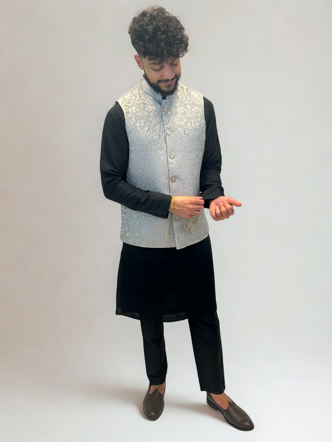 Silver Textured Nehru Jacket
