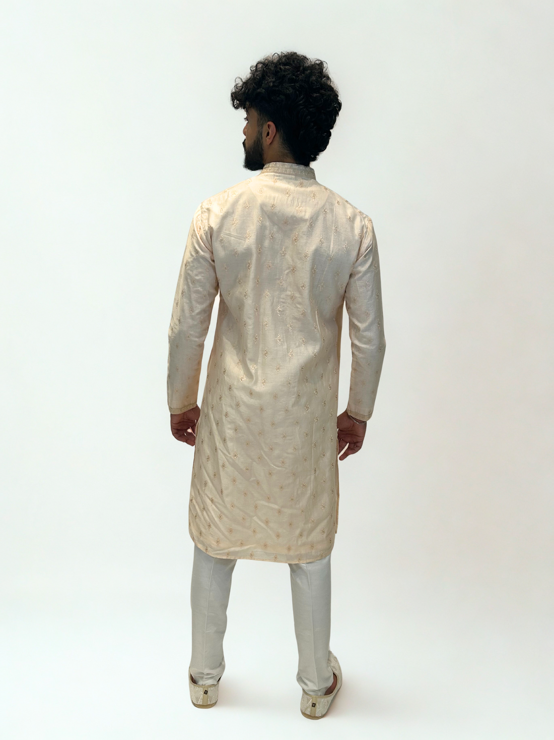 Peach Gold Embroidered Kurta Set
