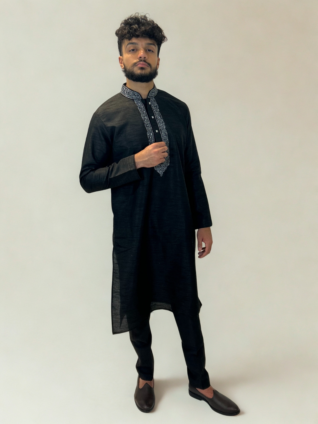 Black and Silver Embroidered Kurta Set